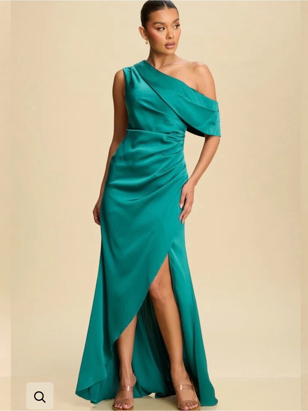 Elegant One-Shoulder Teal Evening Gown